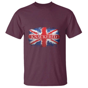 Funny Knackered The UK Flag British T Shirt TS09 Maroon Print Your Wear