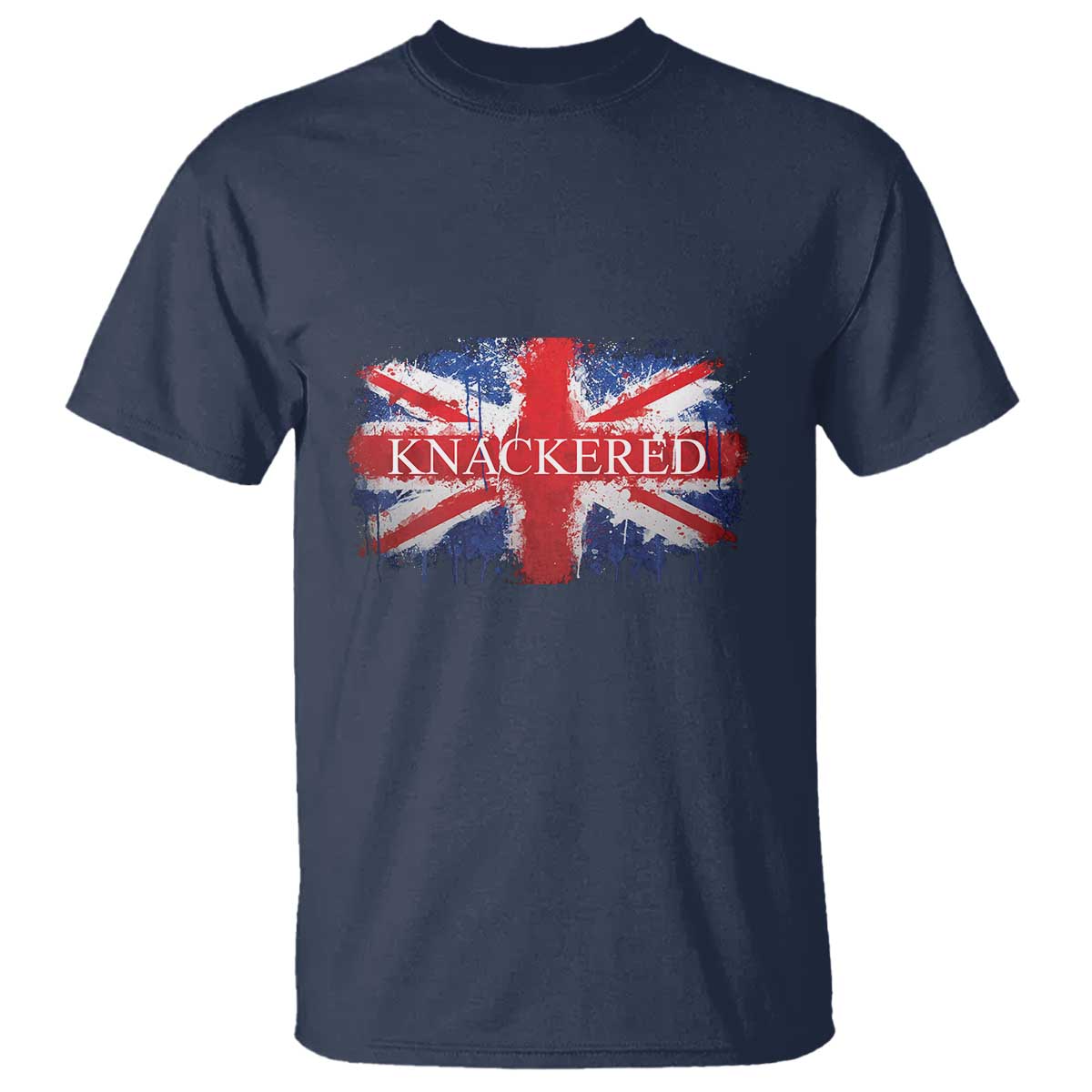 Funny Knackered The UK Flag British T Shirt TS09 Navy Print Your Wear