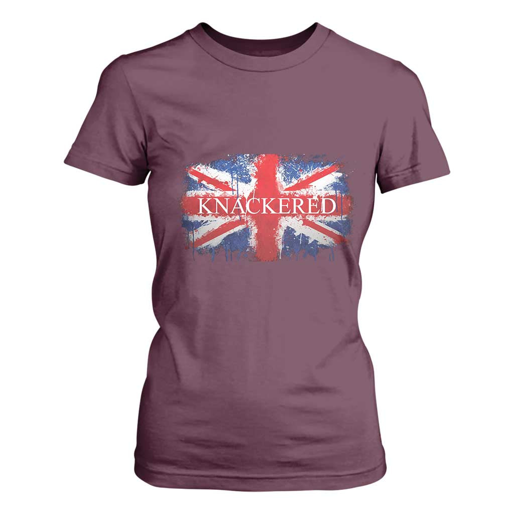 Funny Knackered The UK Flag British T Shirt For Women TS09 Maroon Print Your Wear
