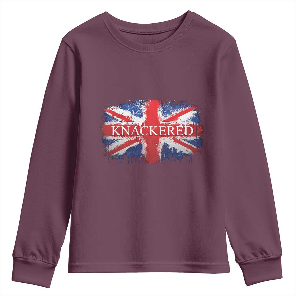 Funny Knackered The UK Flag British Youth Sweatshirt TS09 Maroon Print Your Wear
