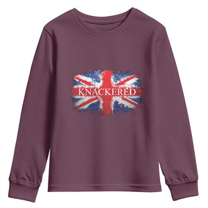 Funny Knackered The UK Flag British Youth Sweatshirt TS09 Maroon Print Your Wear