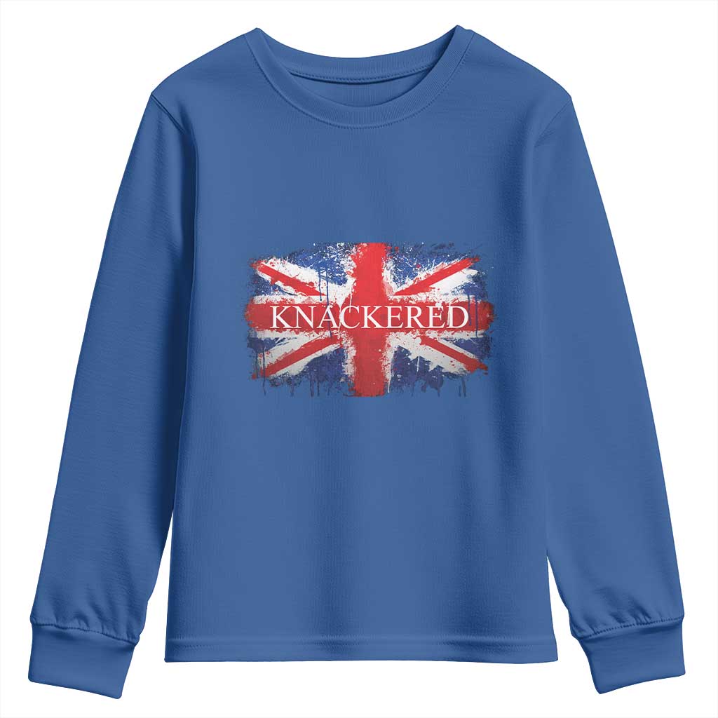 Funny Knackered The UK Flag British Youth Sweatshirt TS09 Royal Blue Print Your Wear
