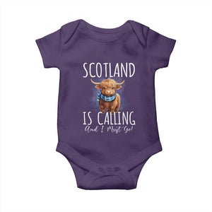 Scotland is Calling and I must Go Highland Cow Baby Onesie TS09 Purple Print Your Wear
