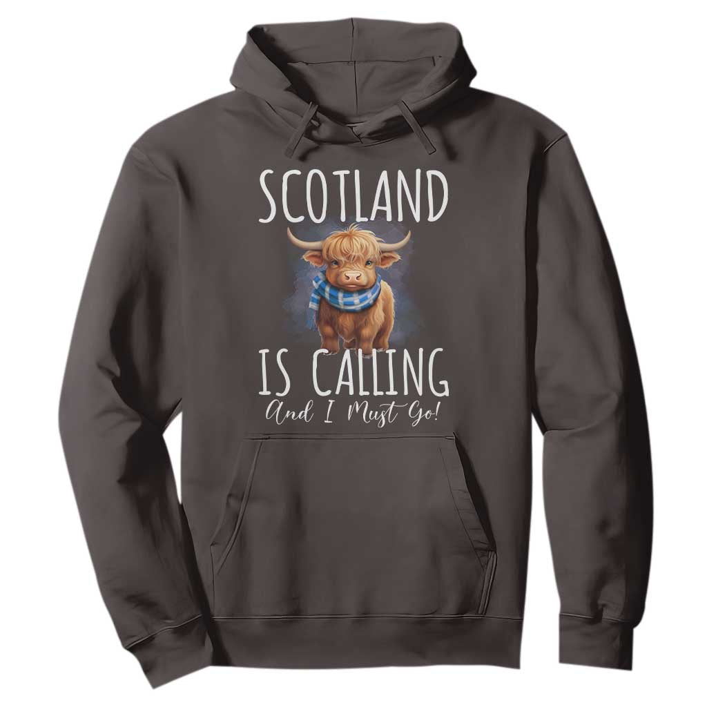 Scotland is Calling and I must Go Highland Cow Hoodie TS09 Dark Chocolate Print Your Wear