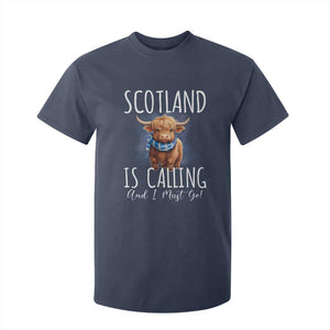 Scotland is Calling and I must Go Highland Cow T Shirt For Kid TS09 Navy Print Your Wear