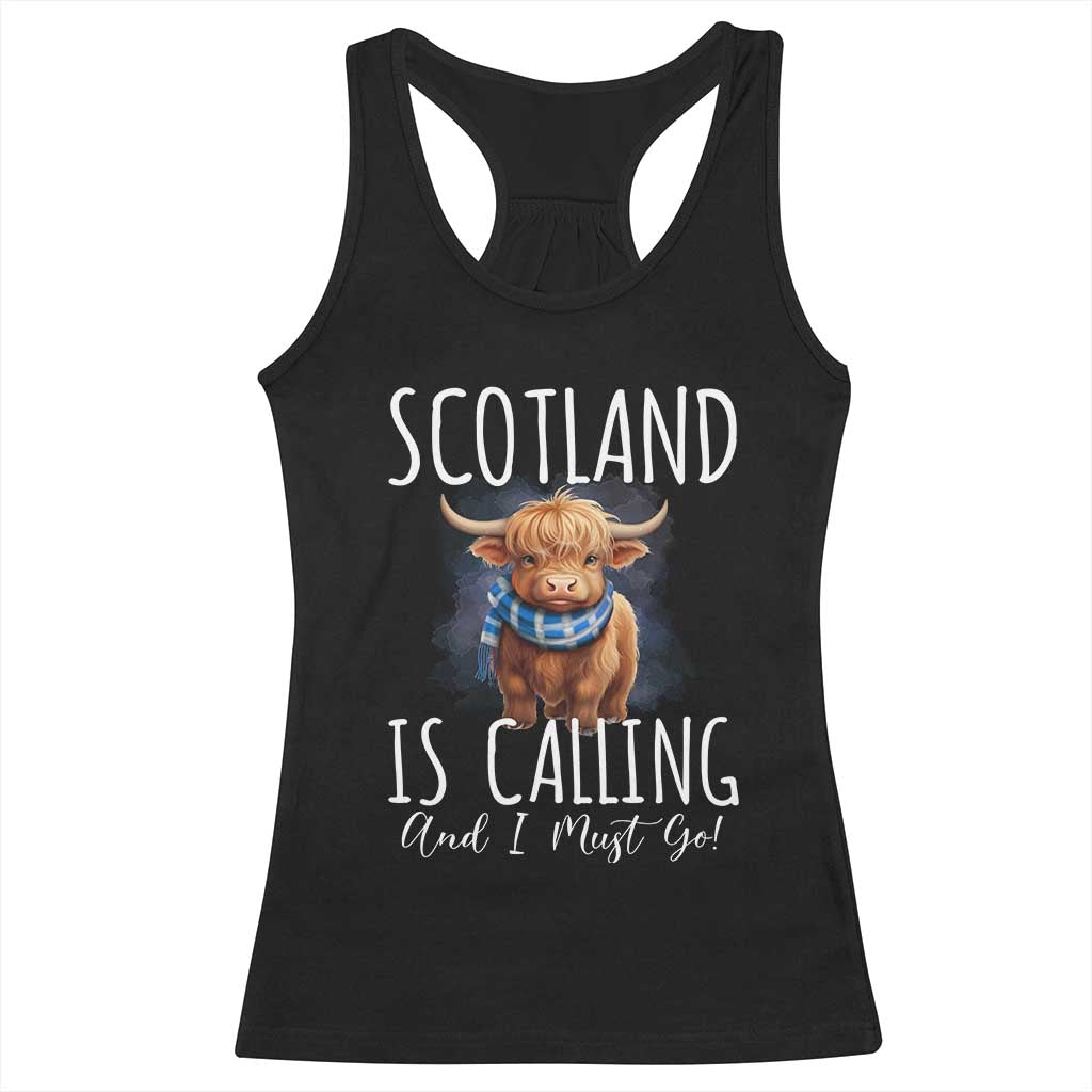 Scotland is Calling and I must Go Highland Cow Racerback Tank Top TS09 Black Print Your Wear