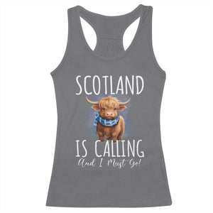 Scotland is Calling and I must Go Highland Cow Racerback Tank Top TS09 Charcoal Print Your Wear
