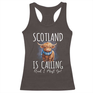 Scotland is Calling and I must Go Highland Cow Racerback Tank Top TS09 Dark Chocolate Print Your Wear