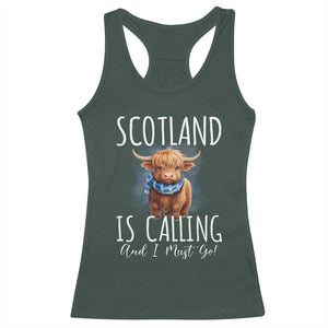 Scotland is Calling and I must Go Highland Cow Racerback Tank Top TS09 Dark Forest Green Print Your Wear