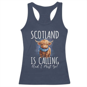 Scotland is Calling and I must Go Highland Cow Racerback Tank Top TS09 Navy Print Your Wear