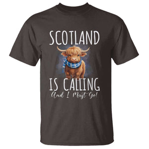 Scotland is Calling and I must Go Highland Cow T Shirt TS09 Dark Chocolate Print Your Wear