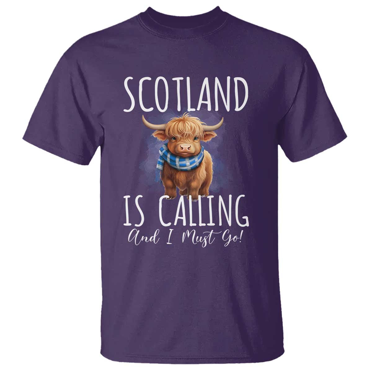 Scotland is Calling and I must Go Highland Cow T Shirt TS09 Purple Print Your Wear