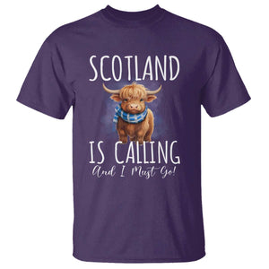 Scotland is Calling and I must Go Highland Cow T Shirt TS09 Purple Print Your Wear