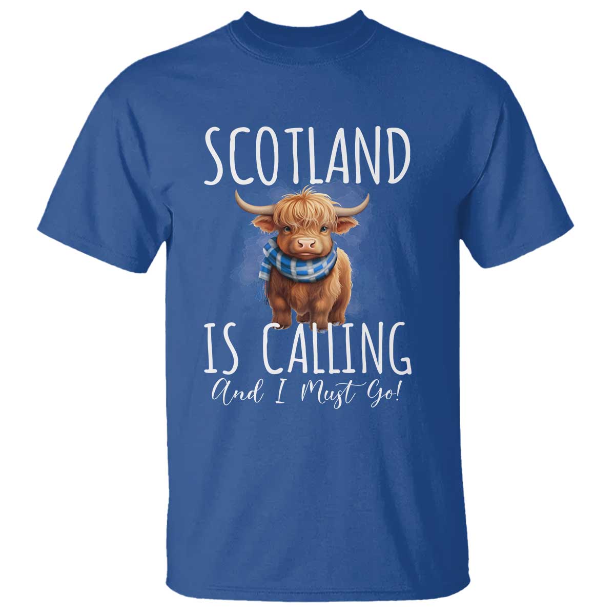 Scotland is Calling and I must Go Highland Cow T Shirt TS09 Royal Blue Print Your Wear
