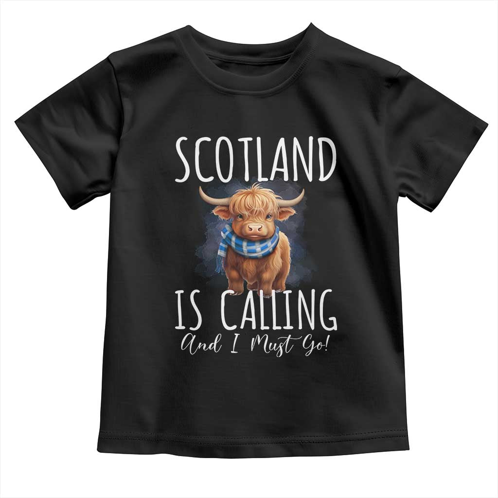 Scotland is Calling and I must Go Highland Cow Toddler T Shirt TS09 Black Print Your Wear