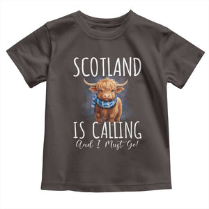 Scotland is Calling and I must Go Highland Cow Toddler T Shirt TS09 Dark Chocolate Print Your Wear