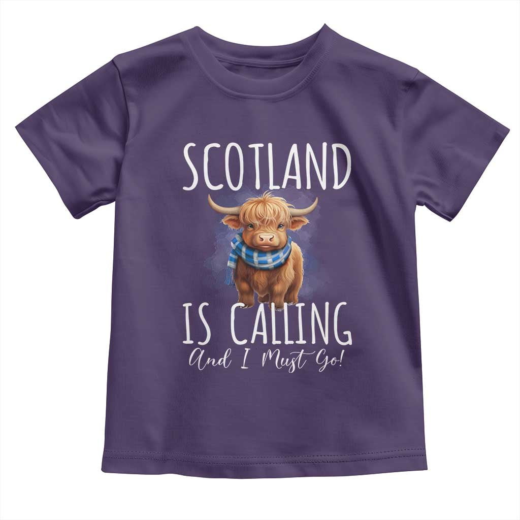 Scotland is Calling and I must Go Highland Cow Toddler T Shirt TS09 Purple Print Your Wear