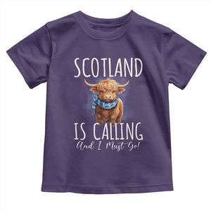 Scotland is Calling and I must Go Highland Cow Toddler T Shirt TS09 Purple Print Your Wear