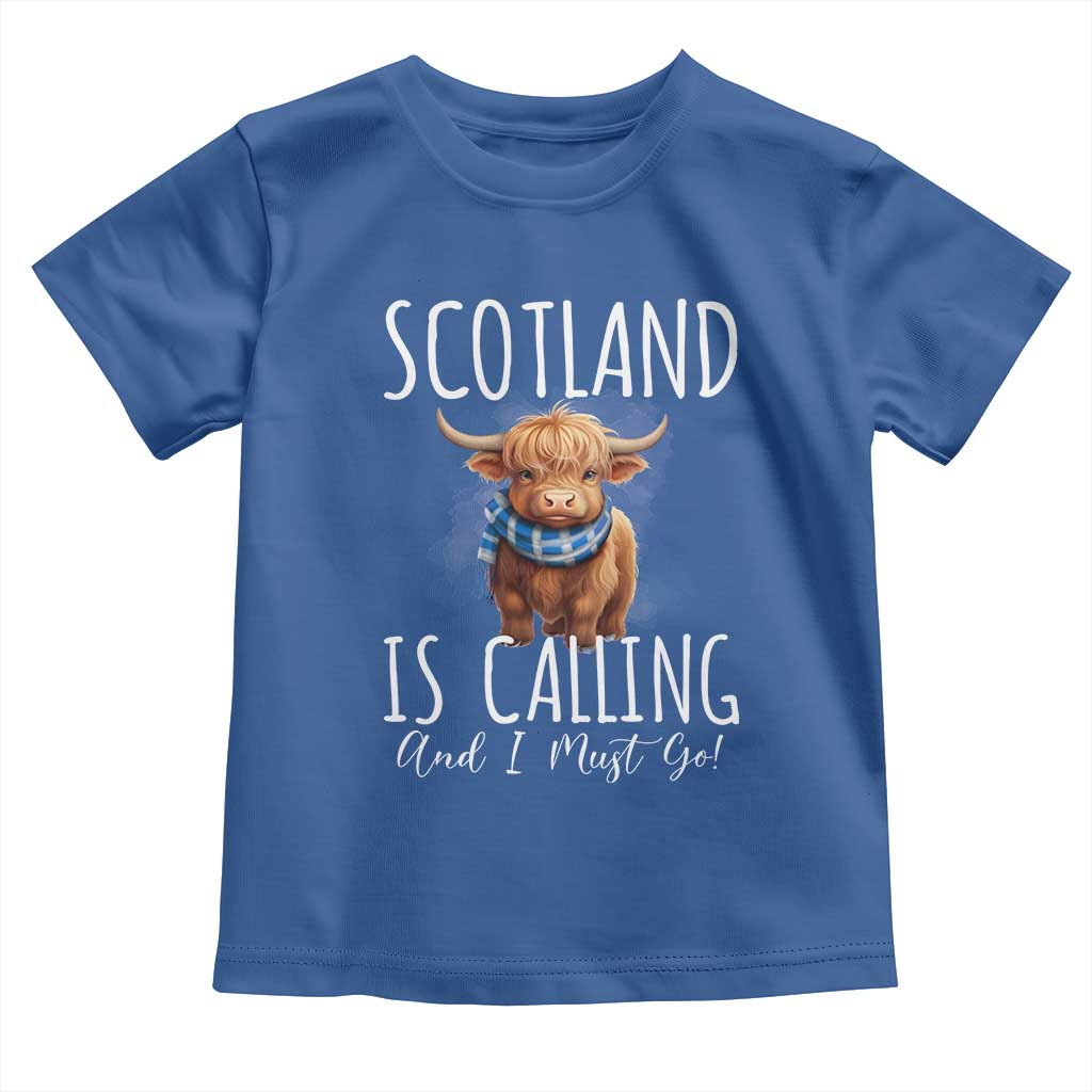 Scotland is Calling and I must Go Highland Cow Toddler T Shirt TS09 Royal Blue Print Your Wear