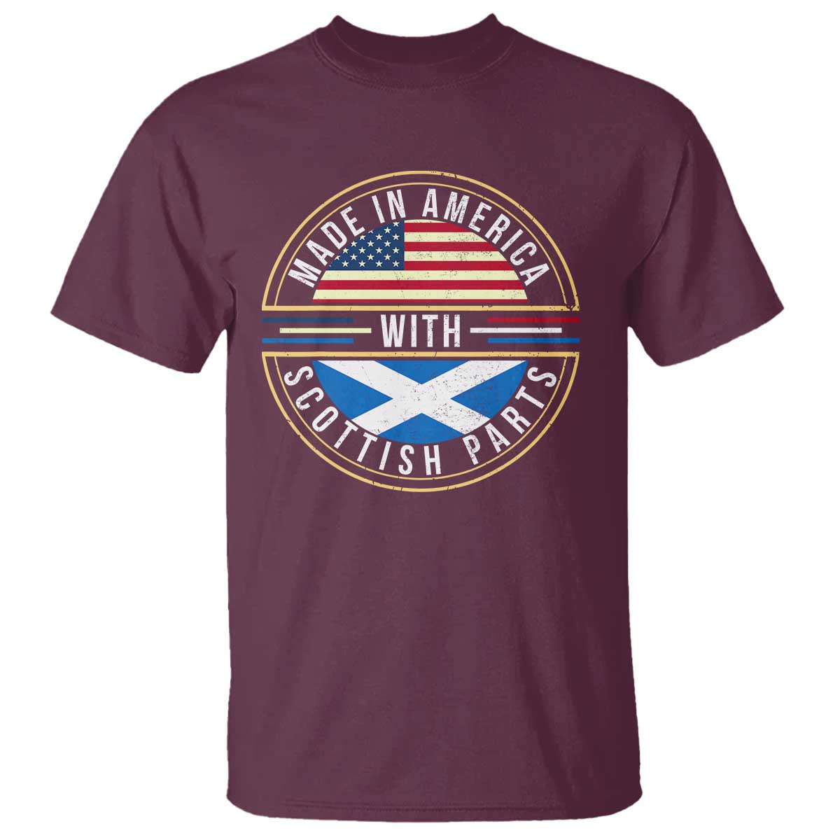 Scottish American T Shirt Made In America With Scottish Parts Scotland TS09 Maroon Print Your Wear