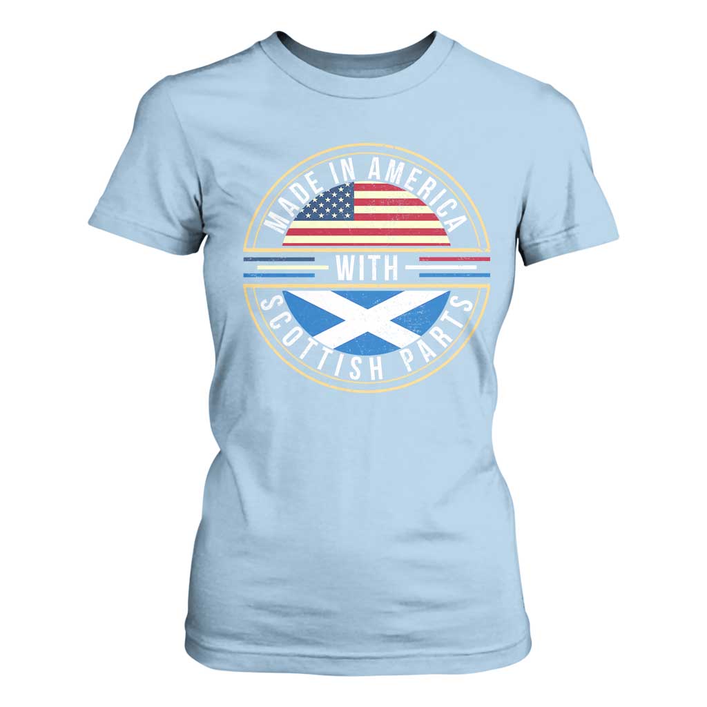 Scottish American T Shirt For Women Made In America With Scottish Parts Scotland TS09 Light Blue Print Your Wear