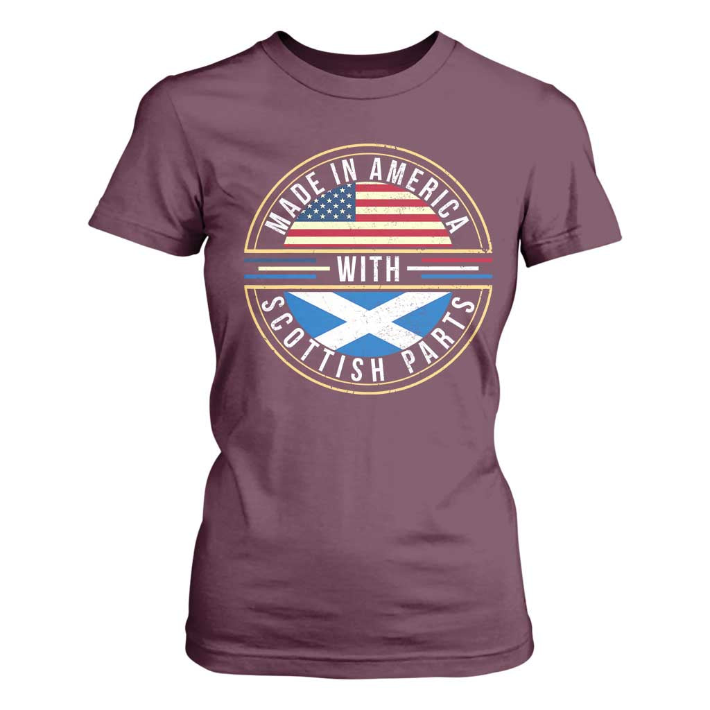 Scottish American T Shirt For Women Made In America With Scottish Parts Scotland TS09 Maroon Print Your Wear