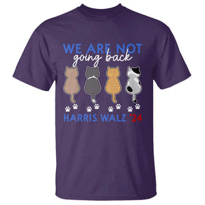 Harris Walz 2024 T Shirt We're Not Going Back Kamala Cute Cats TS09 Purple Print Your Wear
