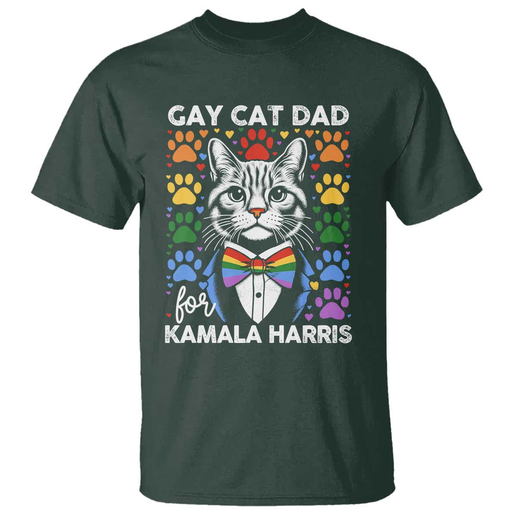 Gay Cat Dad For Kamala T Shirt Harris LGBT Support 2024 TS09 Dark Forest Green Print Your Wear