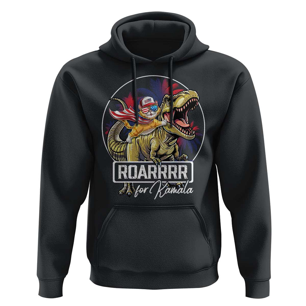Funny Harris 2024 Hoodie Roar For Kamala Dinosaur Hero Cat Kids TS09 Black Print Your Wear