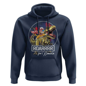 Funny Harris 2024 Hoodie Roar For Kamala Dinosaur Hero Cat Kids TS09 Navy Print Your Wear