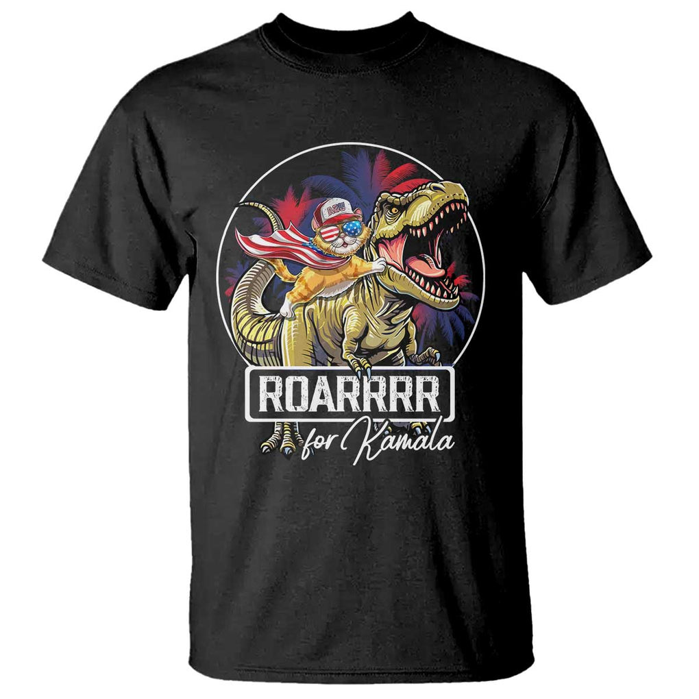 Funny Harris 2024 T Shirt Roar For Kamala Dinosaur Hero Cat Kids TS09 Black Print Your Wear