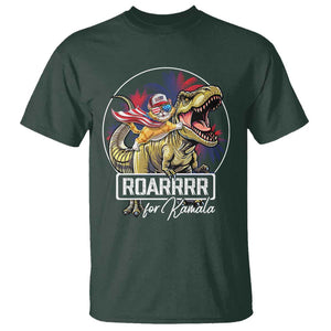 Funny Harris 2024 T Shirt Roar For Kamala Dinosaur Hero Cat Kids TS09 Dark Forest Green Print Your Wear