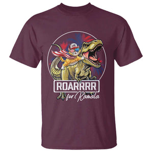 Funny Harris 2024 T Shirt Roar For Kamala Dinosaur Hero Cat Kids TS09 Maroon Print Your Wear