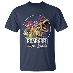 Funny Harris 2024 T Shirt Roar For Kamala Dinosaur Hero Cat Kids TS09 Navy Print Your Wear
