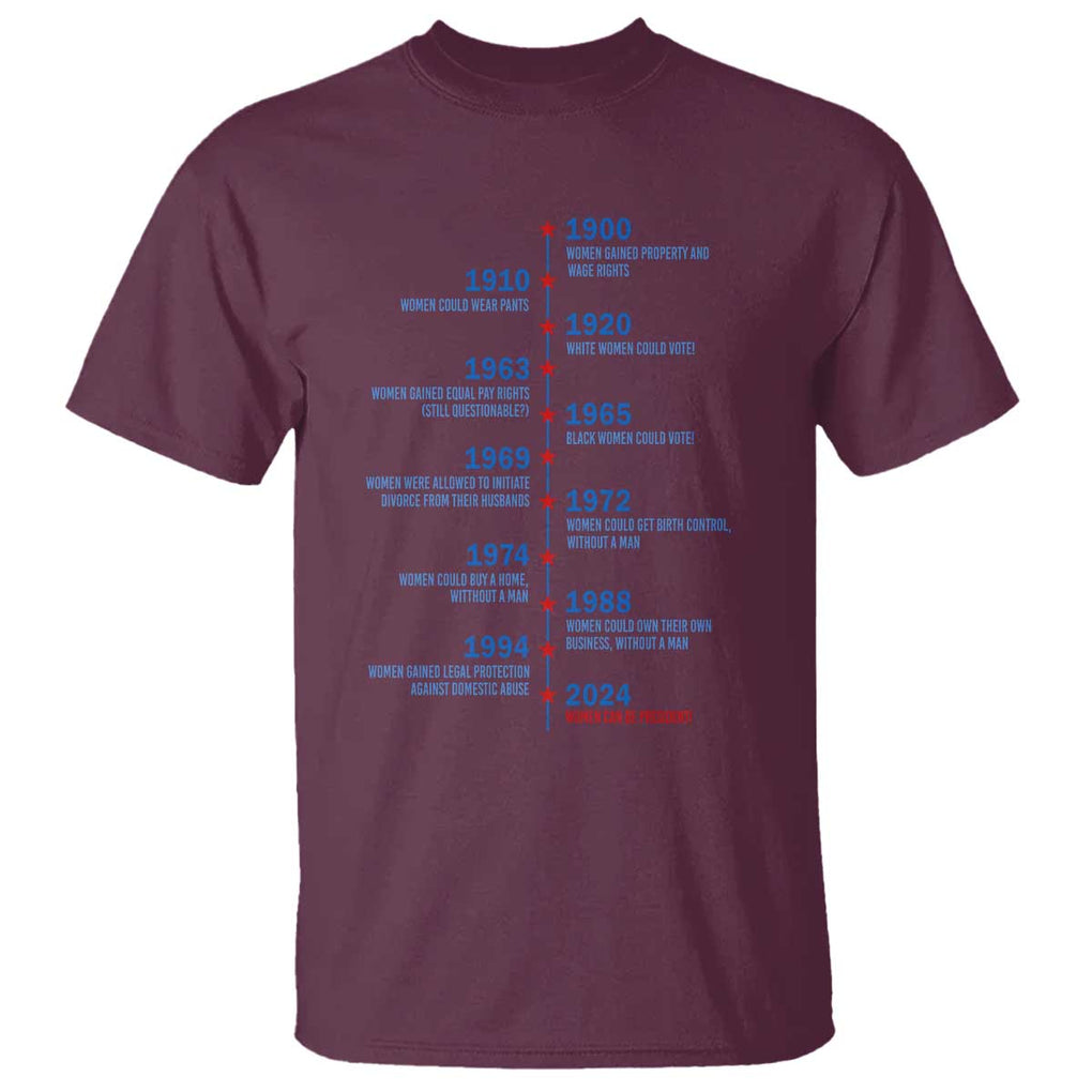 Harris Support Feminist Women Rights US History T Shirt 2024 Women Can Be President TS09 Maroon Print Your Wear
