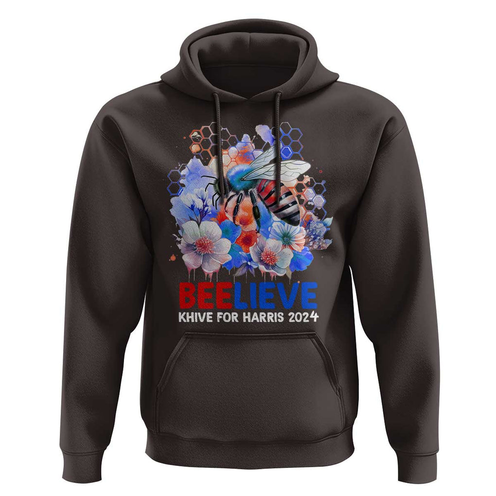 Believe Khive For Harris 2024 Hoodie Bee American Flag TS09 Dark Chocolate Print Your Wear