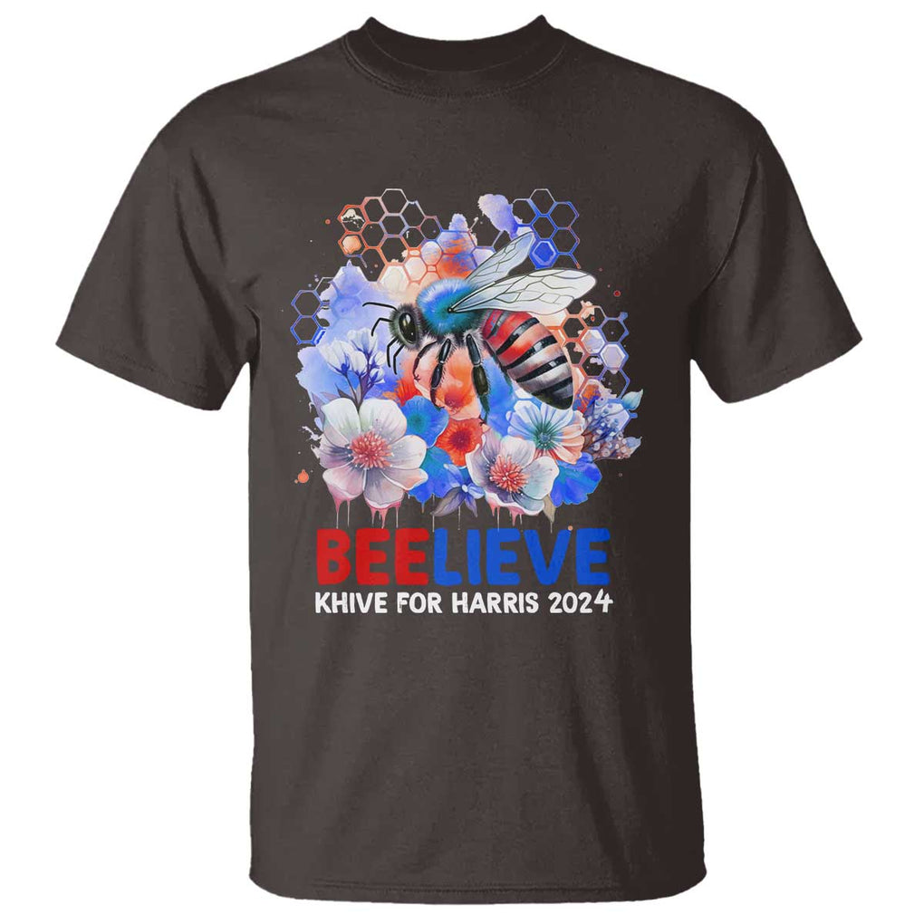Believe Khive For Harris 2024 T Shirt Bee American Flag TS09 Dark Chocolate Print Your Wear