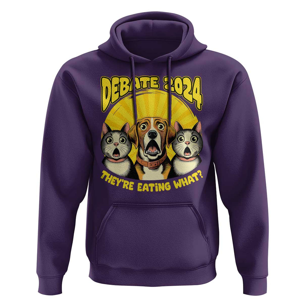 President Debate 2024 Hoodie Funny Dogs and Cats They're Eating What TS09 Purple Print Your Wear