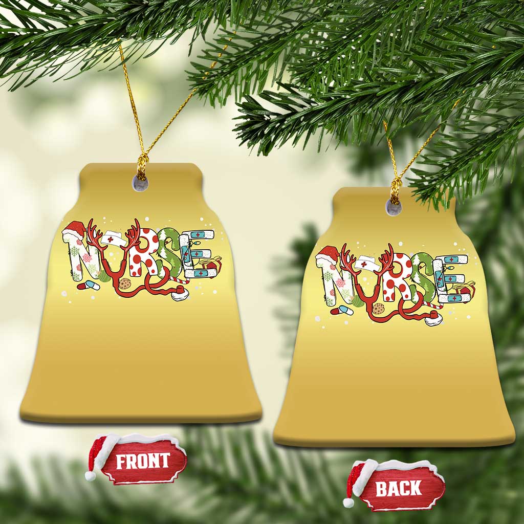 Nurse Xmas Stethoscope Reindeer Hat Christmas Ornament TS09 Bell Flake Gold Print Your Wear