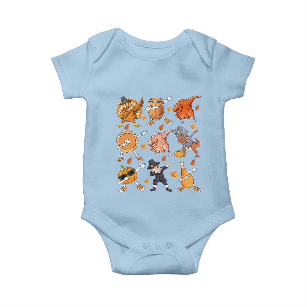 Funny Thanksgiving Baby Onesie Dabbing Turkey T Rex Pilgrim Pumpkin Pie TS09 Light Blue Print Your Wear