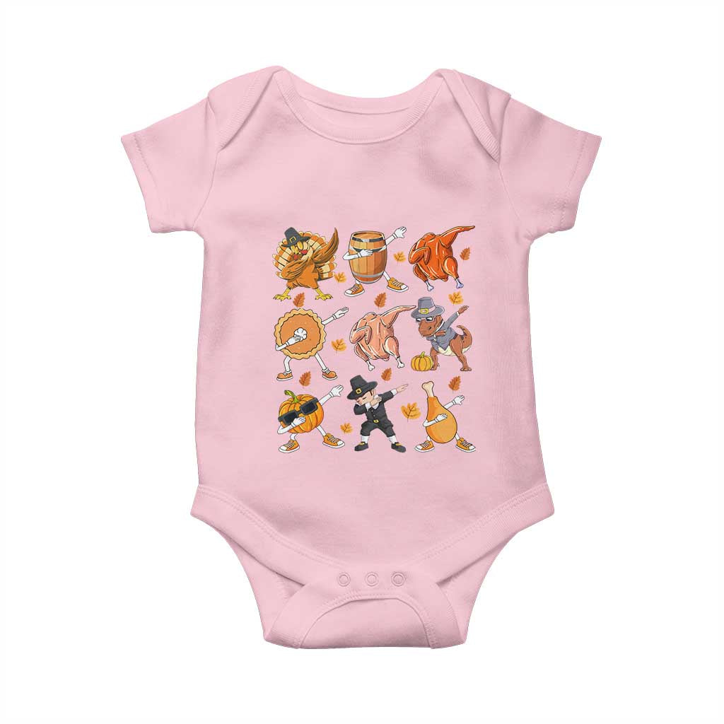 Funny Thanksgiving Baby Onesie Dabbing Turkey T Rex Pilgrim Pumpkin Pie TS09 Light Pink Print Your Wear