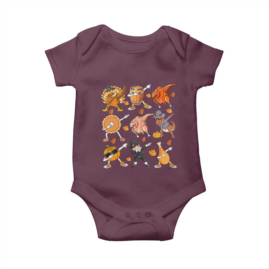 Funny Thanksgiving Baby Onesie Dabbing Turkey T Rex Pilgrim Pumpkin Pie TS09 Maroon Print Your Wear