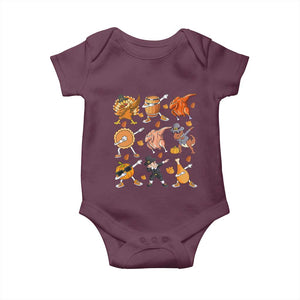 Funny Thanksgiving Baby Onesie Dabbing Turkey T Rex Pilgrim Pumpkin Pie TS09 Maroon Print Your Wear