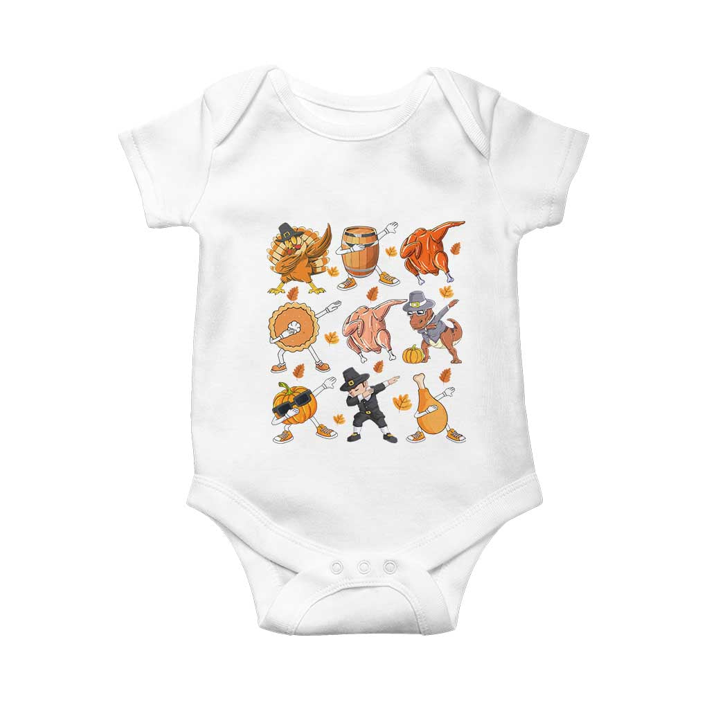 Funny Thanksgiving Baby Onesie Dabbing Turkey T Rex Pilgrim Pumpkin Pie TS09 White Print Your Wear