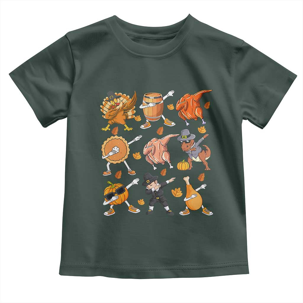Funny Thanksgiving Baby Shirt Dabbing Turkey T Rex Pilgrim Pumpkin Pie TS09 Dark Forest Green Print Your Wear