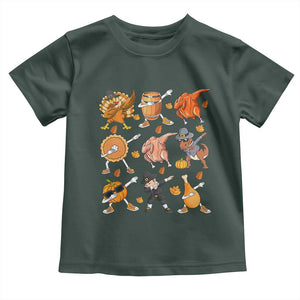 Funny Thanksgiving Baby Shirt Dabbing Turkey T Rex Pilgrim Pumpkin Pie TS09 Dark Forest Green Print Your Wear