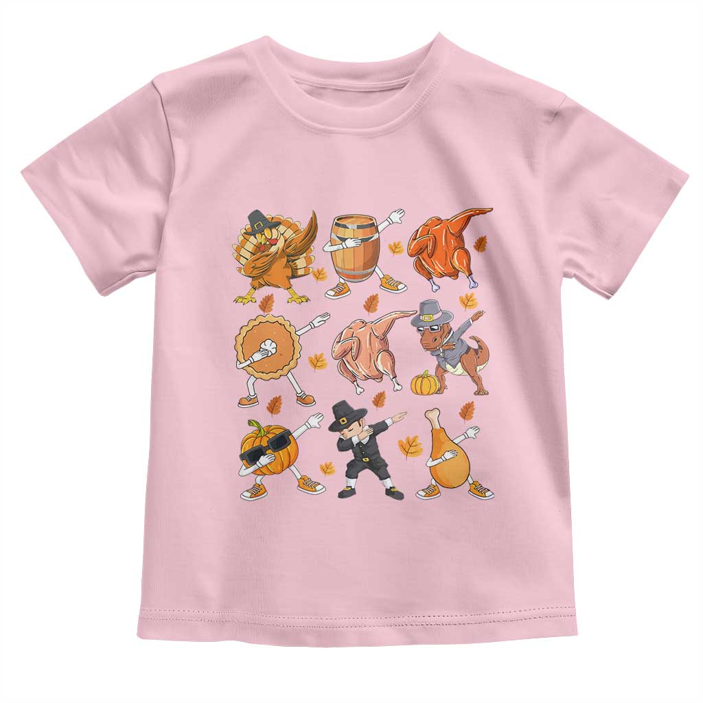Funny Thanksgiving Baby Shirt Dabbing Turkey T Rex Pilgrim Pumpkin Pie TS09 Light Pink Print Your Wear