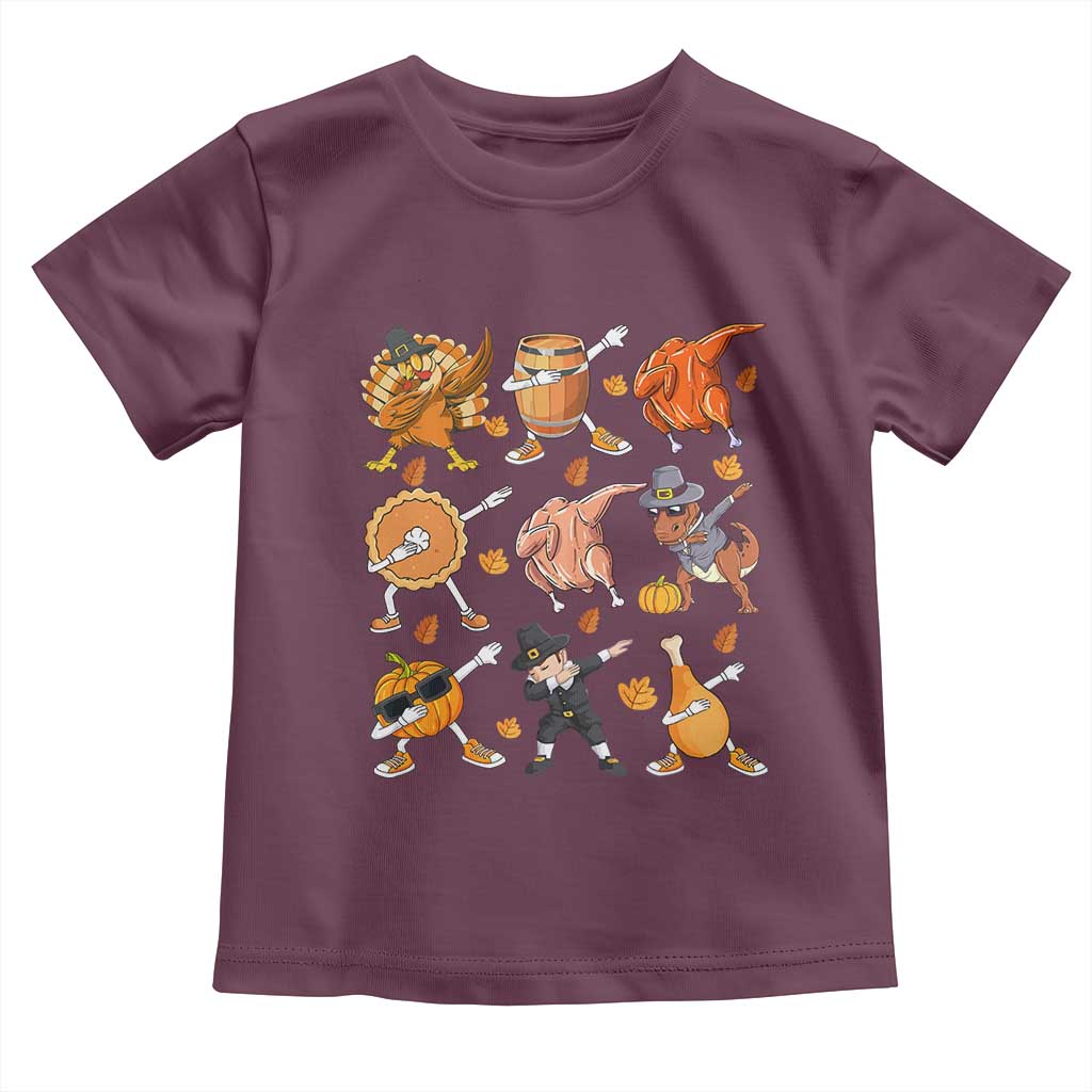 Funny Thanksgiving Baby Shirt Dabbing Turkey T Rex Pilgrim Pumpkin Pie TS09 Maroon Print Your Wear