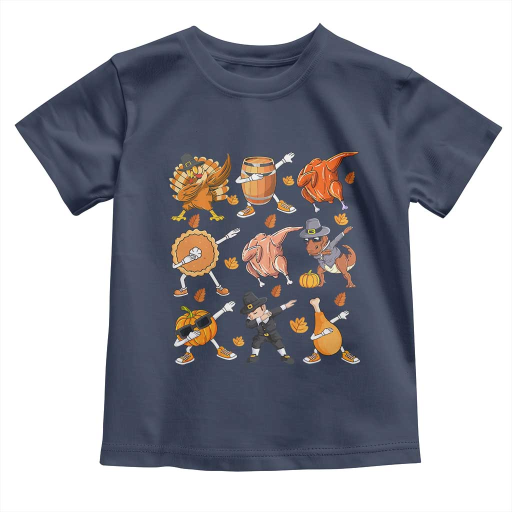 Funny Thanksgiving Baby Shirt Dabbing Turkey T Rex Pilgrim Pumpkin Pie TS09 Navy Print Your Wear