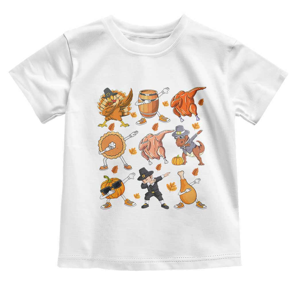 Funny Thanksgiving Baby Shirt Dabbing Turkey T Rex Pilgrim Pumpkin Pie TS09 White Print Your Wear